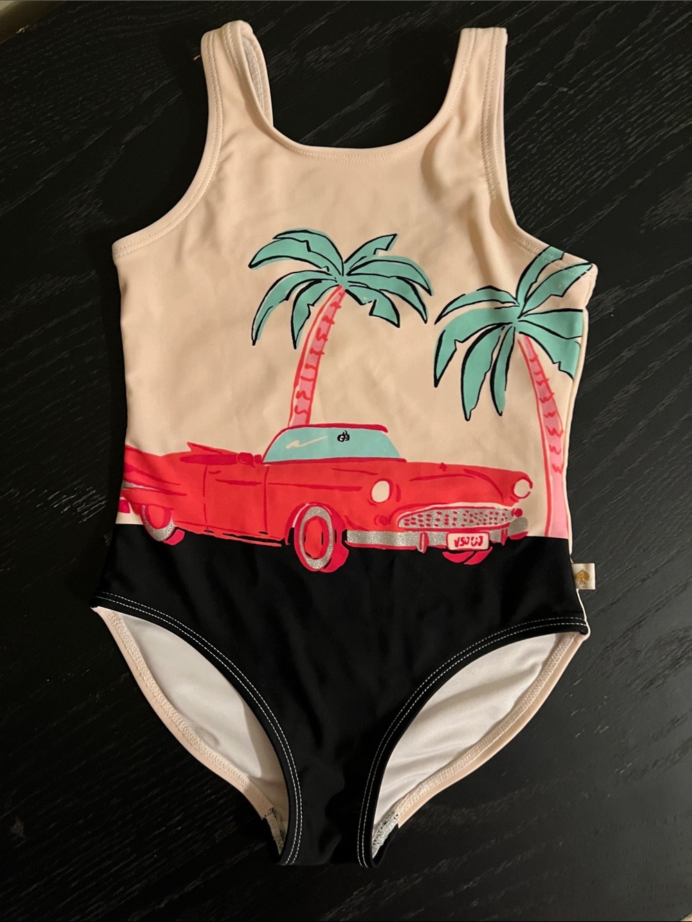 Kate Spade / Toddler Tropical Car Print One-Piece Swimsuit - Pink & Black